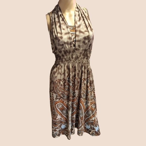 Julia Boho Silk Festival Floral Paisley Halter Midi Dress Size Large NWOT - Picture 2 of 9